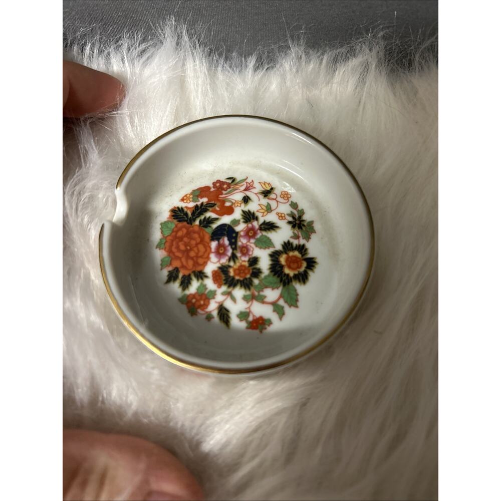 Vintage Portugal Trinket Ash Tray Ceramic Hand Painted Floral Design 2.5 Inches